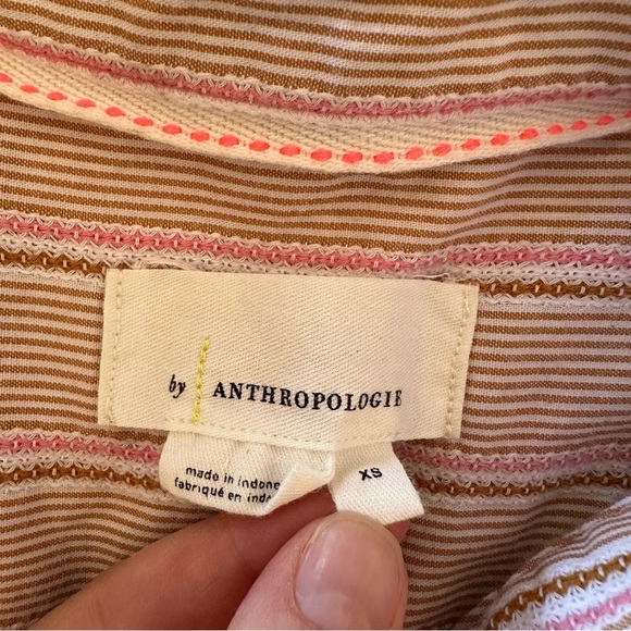 Anthropologie Long Buttondown Motif Striped Pink Embroidered Striped Shirt Dress - Picture 13 of 16